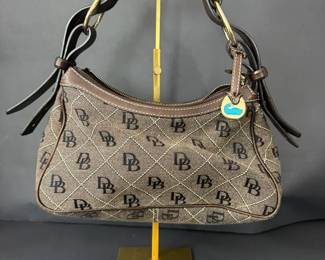 Dooney Bourke Brown DB Monogram Canvas Shoulder Handbag with Leather Trim