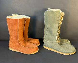 UGG Australia Sheepskin Tall Boots Womens Size 8 Brown Green Winter Boots Pair