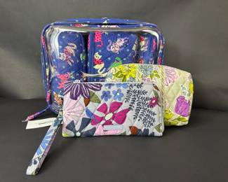 Vera Bradley Travel Cosmetic Bag Set with Wristlet Makeup Pouches 5 Pieces