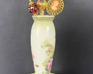 Vintage Hat Pin Collection with Porcelain Hat Pin Holder