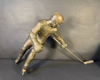 Stern Hockey Player Bronze Sculpture by M. Cora 1997 Ice Skater Statue Figure