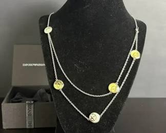 Stainless Steel Emporio Armani Logo Charm Necklace with Box