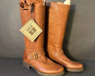 Frye Womens Leather Harness Riding Boots Size 8B Brown Buckle Tall Boots