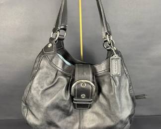 Coach Black Leather Buckle Hobo Shoulder Bag