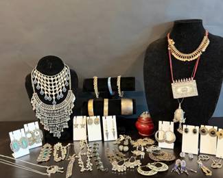 SilverTone Jewelry Mystery Lot with Necklaces, Bracelets Earrings