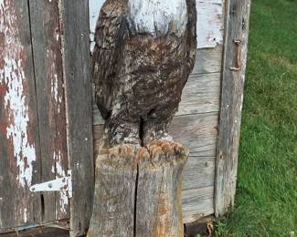 HandCarved Wooden Bald Eagle Sculpture on Tree Stump Approximately 53 Tall