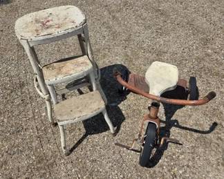 Vintage Metal Step Stool Childs Tricycle