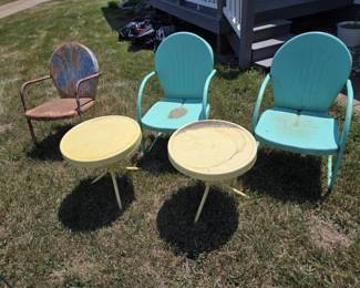 Metal Patio Chair Table Set 3 Chairs and 2 Tables