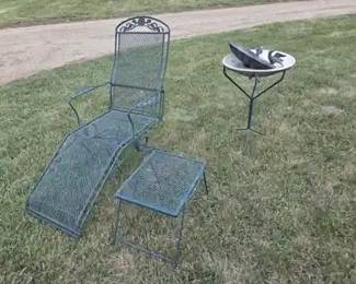 Metal Chaise Lounge, Side Table Birdbath Garden Set