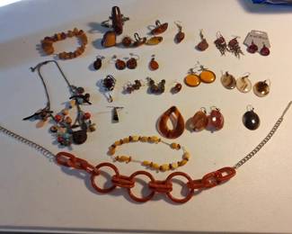 AmberTone Jewelry Collection with Earrings, Necklace, Cufflinks Bracelet