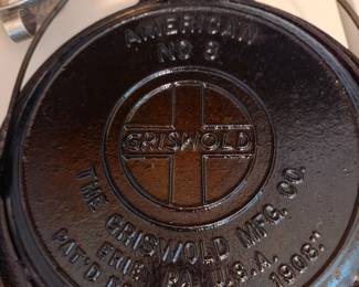 vintage Griswold American No. 8 cast iron waffle iron with a patent date of 1908