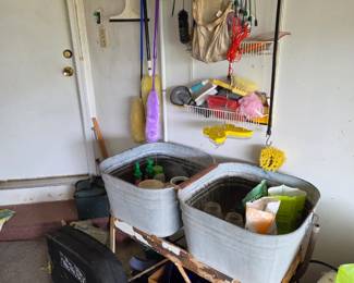 Galvanized wash tubs on stand