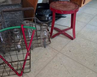 Milk crates and vintage stool