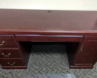  Executive Desk With Brass Pulls, Two Drawers, Cabinet, And Keyboard Drawer, 30" x 59" x 20.5"