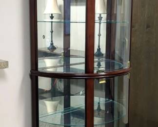 Curved Front Lighted Display Cabinet With Glass Shelving