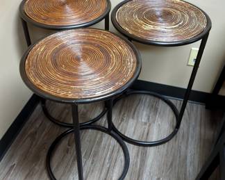 Side Tables, Metal Frame With Spiral Reed Tops, 26" x 17"