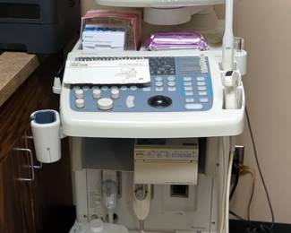 Medison SA8000 Diagnostic Ultrasound System With Sony UP-895MD Video Graphic Printer, Monitor, Probes, Probe Ports, And Brother Wireless Printer