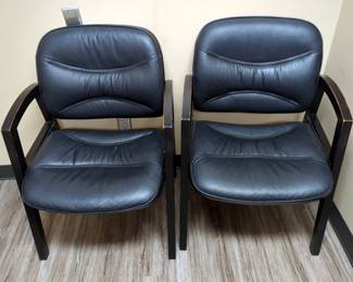 Armchairs With Padded Leather Seats And Backs And Wood Frames
