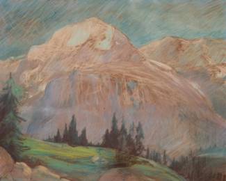 1181 Raymond Nott (1888-1948) "Sierras" Pastel on paper Signed "Raymond Nott" and titled in pencil on the frame's backing paper Sight: 17 1/2 x 21 3/4in Estimate: $300 - $500