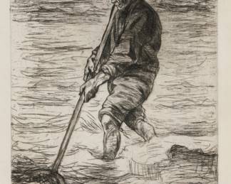1045 Jozef Israels (1824-1911) "The Fisherman," circa 1883 Etching on wove paper From the edition of unknown size Signed in pencil in the lower margin, at right: Jozef Israels; Arnold & Cripp, Paris, pub., and with their printed name along the center of the lower margin Plate: 14 3/4 x 10 1/4in; Sight: 16 1/2 x 11 3/4in Estimate: $400 - $600