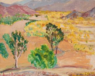 1385 Anni von Westrum Baldaugh (1881-1953) Road to Anza Borrego, San Diego back country Oil on board Signed lower left: Anni Baldaugh 21 x 23in Estimate: $300 - $500