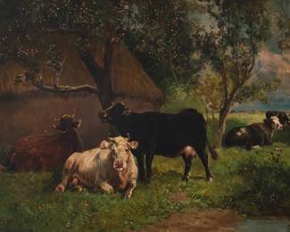 1135 H. Founier (19th/20th Century) "Sunday Morning" Oil on board Signed lower left: H. Founier; titled on an old label affixed to the verso 20 x 29 3/4in Estimate: $600 - $800