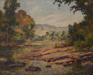 1198 Frederick James Boston (1855-1932) Stream through a New England landscape Oil on canvas Signed lower right: Fred. J. Boston 24 x 30in Estimate: $400 - $600