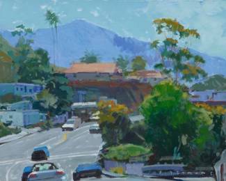 1394 Jeff Yeomans (20th/21st Century) "Sideways through South Laguna" Oil on canvas Signed lower right: J. Yeomans; titled on a label affixed verso 16 x 20in Estimate: $400 - $600