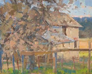 1151 Jill Carver (b. 1968) "Morning on the Farm" Oil on canvasboard Signed lower right: Jill Carver; signed again "Jill Carver ©" and titled verso 12 x 16in Estimate: $300 - $500
