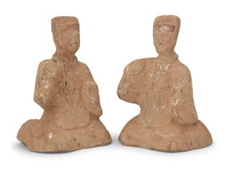 1283 Two Chinese pottery figures of kneeling attendants Likely Han Dynasty (206 BCE-220 CE) or style 2 pieces Each: 6.375" H x 4.625" W 3.375" D approximately Estimate: $300 - $500