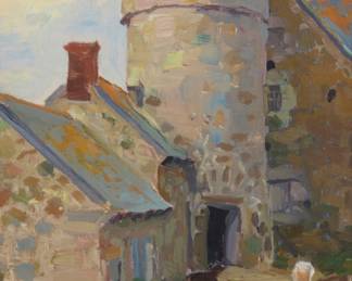 1131 Jessie Arms Botke (1883-1971) "Farmhouse in Brittany, France" Oil on canvas Signed lower left: Jessie Arms Botke; inscribed verso: "Farmhouse in / Brittany / France / Jessie Arms Botke / very old building" 9 7/8 x 7 1/8in Estimate: $600 - $800