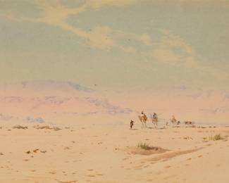 1213 Augustus Lamplough (1877-1930) "The Libyan Desert, Egypt" Watercolor on paper Signed and indistinctly dated lower left: A. Lamplough; titled by repute Sight: 9 x 15 3/4in Estimate: $400 - $600