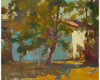 1114 Sergei Bongart (1918-1985) Shaded barn Oil on panel Unsigned 20 x 24in Estimate: $200 - $400