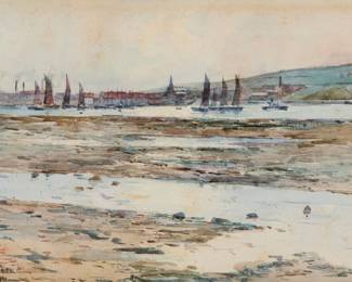 1217 John Muirhead (1863-1927) Distant boats, 1886 Watercolor on paper Signed and dated lower left: John Muirhead / 1886 Sight: 9 1/2 x 15 1/2in Estimate: $400 - $600
