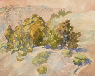 1183 Clarence Hinkle (1880-1960) California hills landscape Watercolor on paper Signed lower right: Hinkle Sight: 15 x 19in Estimate: $500 - $700