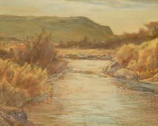 1206 Paul Lauritz (1889-1975) A river landscape Oil on panel Signed lower left: Paul Lauritz 18 x 25 7/8in Estimate: $700 - $900
