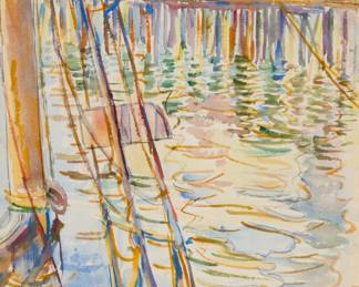 1070 Donna Schuster (1883-1953) "Morning After the Storm" Watercolor on paper Signed in pencil lower left: Donna Schuster; titled on three gallery labels affixed to the frame's backing paper Sight: 17 x 11 1/2in Estimate: $500 - $700