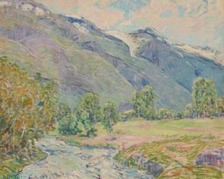 1085 William Henry Singer Jr. (1868-1943) "Mountain and River, Norway" Oil on canvas Signed lower left: W. H. Singer Jr.; titled in pencil and inscribed in black "no 153" on the stretcher 18 1/2 x 21 3/4in Estimate: $700 - $900