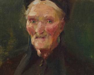 1252 Minerva Josephine Chapman (1858-1947) Portrait of an elderly woman, 1912 Oil on board Signed and dated lower left: M.J. Chapman 1912 9 3/4 x 7 3/8in Estimate: $300 - $500