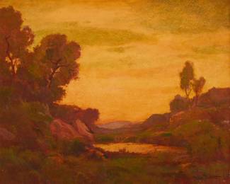 1247 Dana Bartlett (1882-1957) Sunset landscape Oil on board Signed lower right: Dana Bartlett 20 x 24in Estimate: $600 - $800