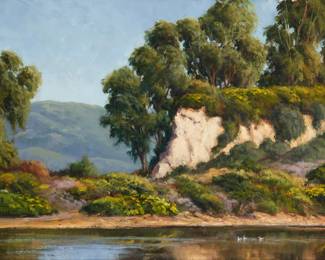 1207 Ralph Waterhouse (b. 1943) "The Slough at Goleta Beach Park near Santa Barbara California," 2003 Oil on canvas Signed lower left: Ralph Waterhouse; titled and dated "March 2003," presumably in another hand, on a label affixed to the frame's verso 12 x 16in Estimate: $400 - $600