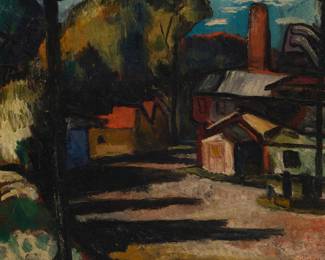 1384 In the manner of Selden Connor Gile (1877-1947) Landscape with houses Oil on canvas Bears signature lower left: Gile 14 x 16in Estimate: $600 - $800