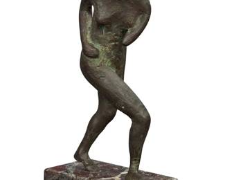 1055 20th Century Figural School Woman In Stride Patinated bronze on marble plinth Unmarked Bronze: 8.125" H x 4" W x 3" D; Overall: 8.875" H x 5.25" W x 4" D Estimate: $300 - $500