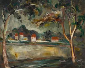 1199 Ben Stahl (1910-1987) "Calif. Fall," 1947 Oil on canvas Signed and dated lower right: Stahl / 47; signed and dated again, and titled, all in paint on the verso: "Calif. Fall / Stahl '47;" further signed, titled, and inscribed in pencil on the stretcher: "Stahl / Cal. Fall / 10 / #577A" 20 1/8 x 24 1/8in Estimate: $500 - $700