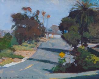 1395 Jeff Yeomans (20th/21st Century) "Walking Near San Elijo (Birmingham Dr., Encinitas)," 2009 Oil on canvas Signed and dated lower left: J. Yeomans 09 / signed again and titled verso 12 x 16in Estimate: $200 - $400