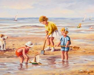 1388 J. Meyer (20th Century) Figures at the beach Oil on board Signed lower right: J. Meyer 6 x 8in Estimate: $100 - $200
