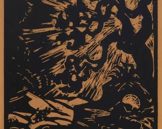 1041 Max Thalmann (1890-1944) "Gethsemane," from the "Passion" series, 1918 Woodcut on paper From the edition of unknown size Signed, dated, and inscribed in pencil in the lower margin: Max Thalmann 1918 / "Original Woodcut" Image: 14 1/4 x 11 1/4in; Sight: 15 1/4 x 12in Estimate: $200 - $300