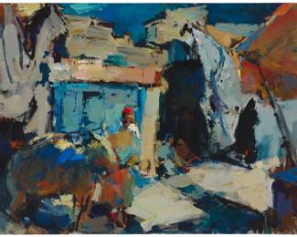 1118 Sergei Bongart (1918-1985) Figures on a village street Oil on Masonite Signed upper right: Sergei Bongart 30 x 40in Estimate: $600 - $800
