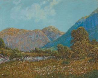 1082 William Henry Singer Jr. (1868-1943) "By the River," 1900 Pastel on paper laid to board Signed and dated lower left: W.H. Singer Jr. / -1900-; titled on a gallery label affixed to the frame's verso Sight: 17 1/2 x 21 1/4in Estimate: $800 - $1,200
