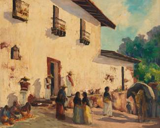 1408 Mabel Burnette (1876-1956) "Morning in Taxco, Mexico" Oil on canvas Signed lower right: M. Burnette; titled in pencil on the stretcher 25 x 30in Estimate: $800 - $1,200